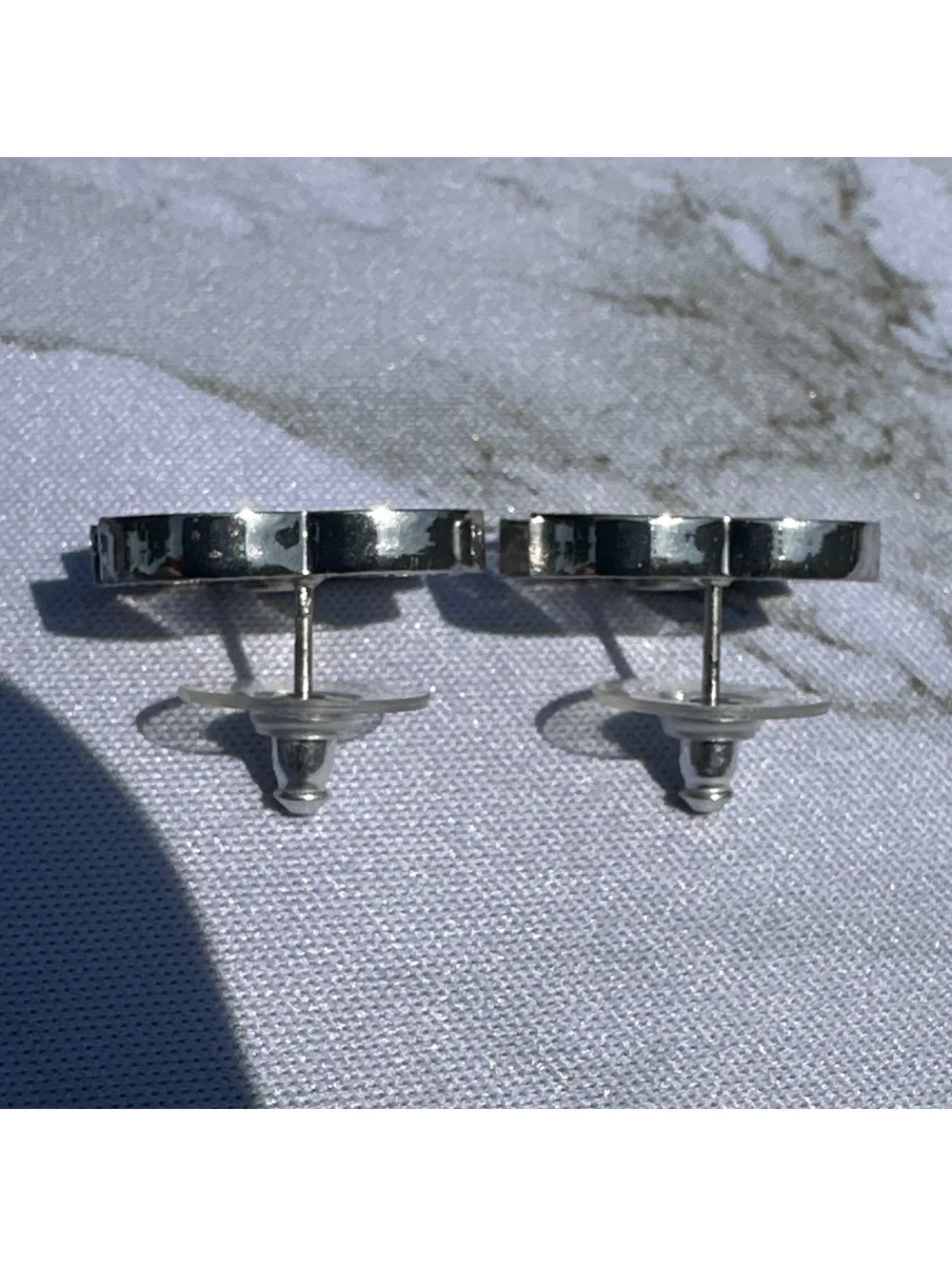 Chanel 05A CC Logo Earrings Black Enamel Silver Tone France